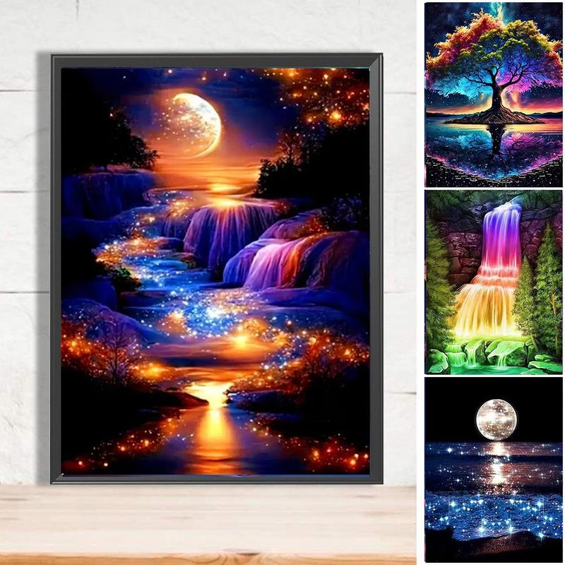 Landscape Pattern DIY Diamond Arts Colorful Painting Kit without Frame, 4 Counts set DIY Decorative Art Picture for Beginner, Wall Art Decor for Home Living Room Bedroom