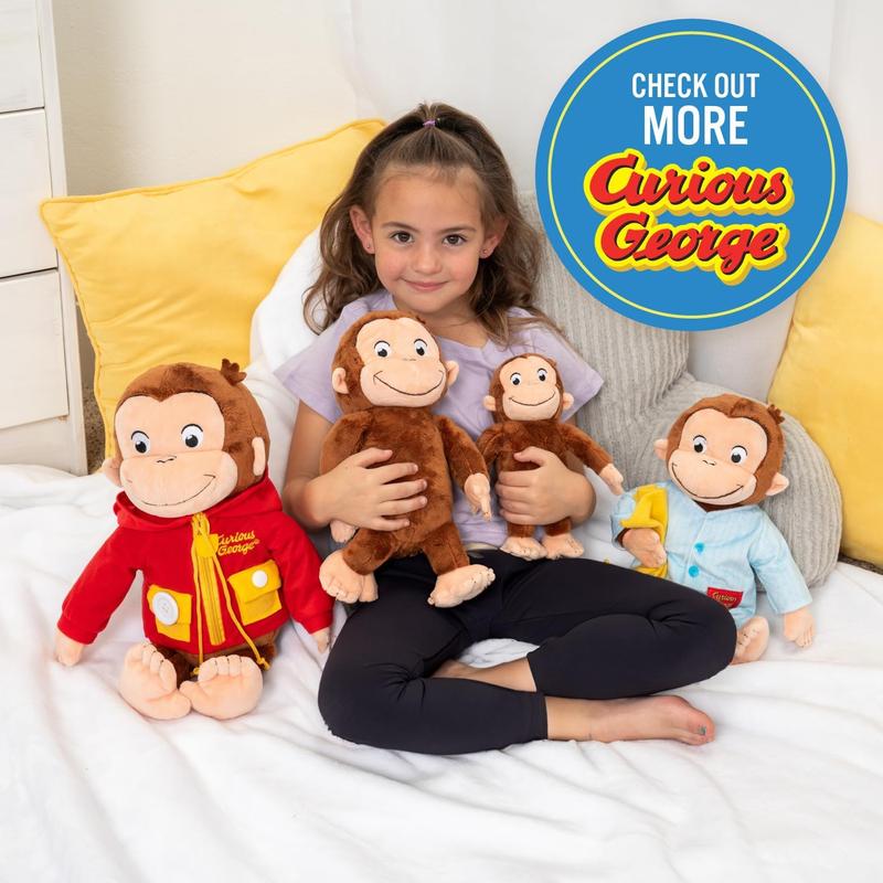 KIDS PREFERRED Curious George Monkey Stuffed Animal Plush Toys Soft Cutest Cuddle Plushie Gifts for Baby and Toddler Boys and Girls - 8 Inches