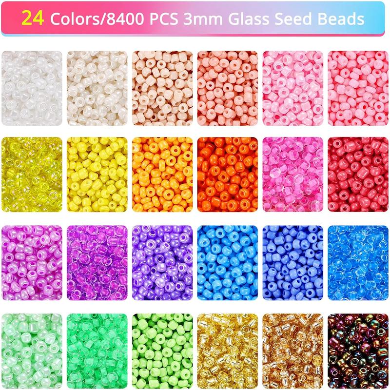 Funtopia 8710Counts+ Seed Beads Bracelet Making Kit beaded embroidery, 3mm Small Glass Beads for Jewelry Making, 24 Colors Beads for Crafting Supplies with Letter Beads & Smile Beads DIY Craft for Necklace Phone Chain