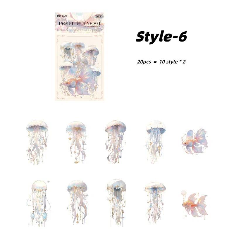 Jellyfish Series Sticker, 20pcs pack Colorful Exquisite Creative Jellyfish Pattern Sticker, DIY Decorative Sticker for Scrapbooking, Journaling, Gift Wrapping, School Supplies