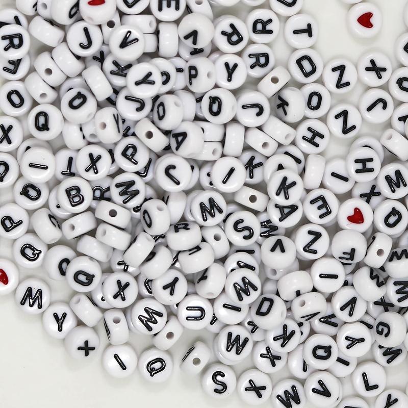 1450Pcs Letter Beads, Acrylic 4x7mm Round Letter Beads Kits, Alphabet Beads A-Z and Red Heart Black Star Beads for Bracelets Necklaces DIY Jewelry Making (White)