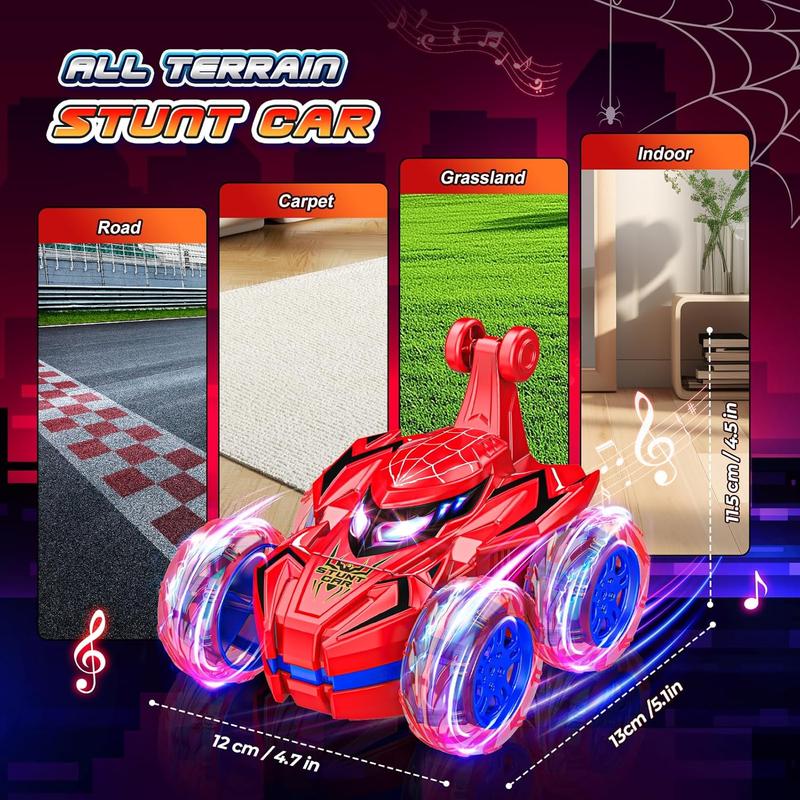 Spider Remote Control Car, Boys Toys Age 4-6 6-8 8-12 360 Rotating 2.4GHz Fast Stunt RC Cars with Cool Lights Music 4WD Off Road RC Crawlers Birthday Party Outdoor Xmas Gifts for 3-12 Year Old Boys