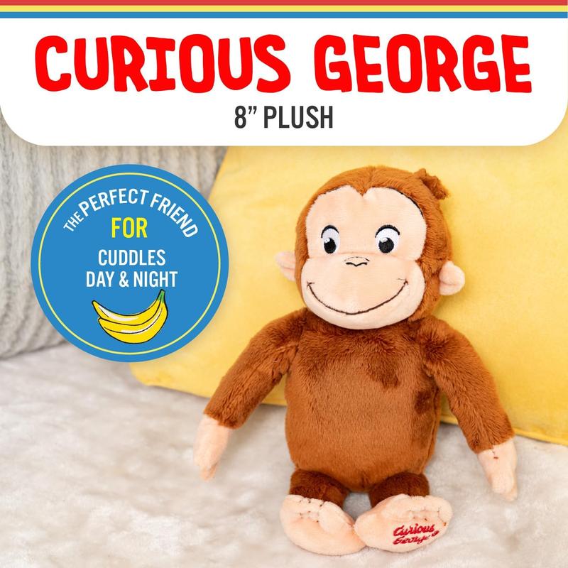 KIDS PREFERRED Curious George Monkey Stuffed Animal Plush Toys Soft Cutest Cuddle Plushie Gifts for Baby and Toddler Boys and Girls - 8 Inches