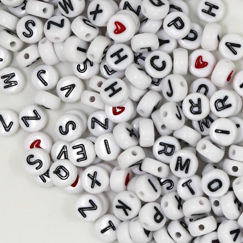 1450Pcs Letter Beads, Acrylic 4x7mm Round Letter Beads Kits, Alphabet Beads A-Z and Red Heart Black Star Beads for Bracelets Necklaces DIY Jewelry Making (White)