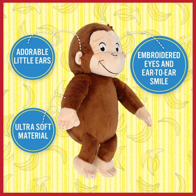 KIDS PREFERRED Curious George Monkey Stuffed Animal Plush Toys Soft Cutest Cuddle Plushie Gifts for Baby and Toddler Boys and Girls - 8 Inches