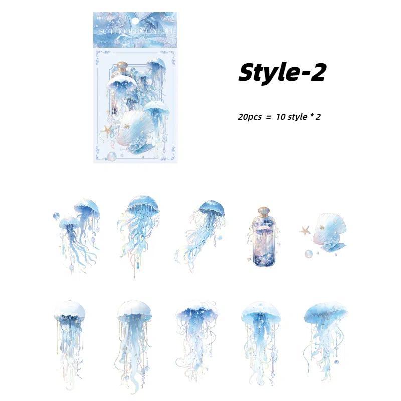 Jellyfish Series Sticker, 20pcs pack Colorful Exquisite Creative Jellyfish Pattern Sticker, DIY Decorative Sticker for Scrapbooking, Journaling, Gift Wrapping, School Supplies