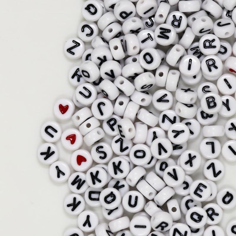 1450Pcs Letter Beads, Acrylic 4x7mm Round Letter Beads Kits, Alphabet Beads A-Z and Red Heart Black Star Beads for Bracelets Necklaces DIY Jewelry Making (White)