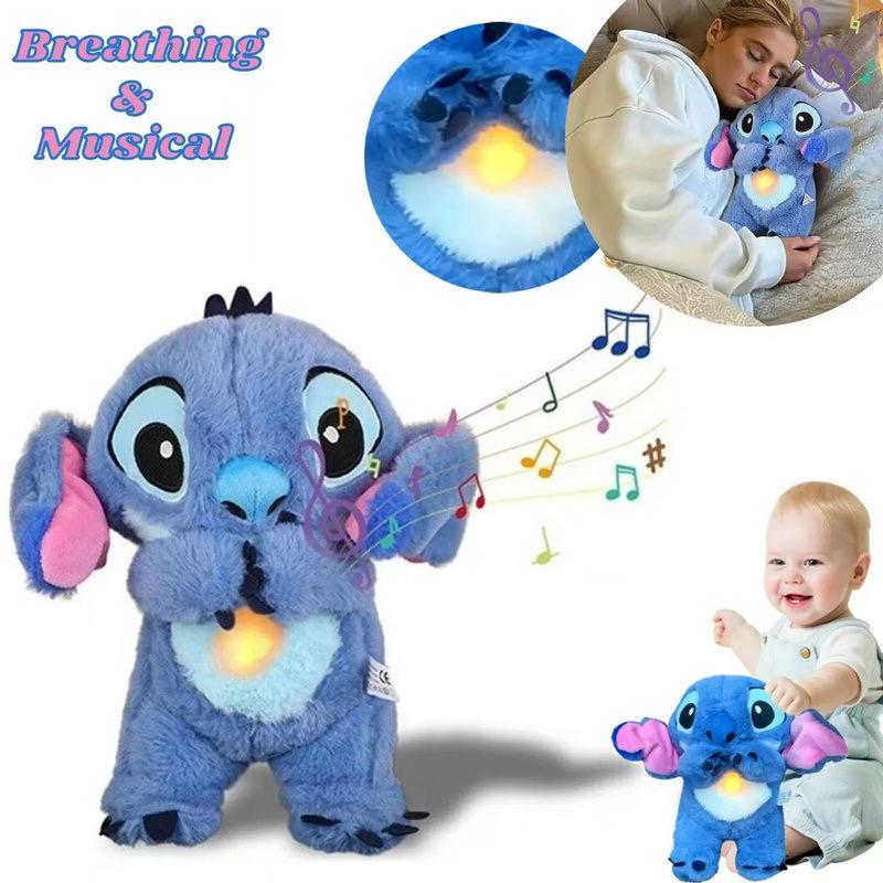 Breathing stuffed animal bag charmfeatures realistic breathing, lights andmusic to relieve anxiety and is an idealsleep companion