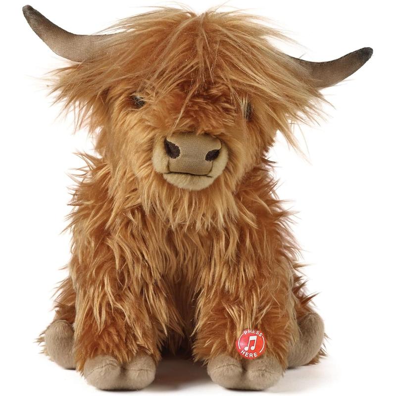 Living Nature Highland Cow Brown Stuffed Animal | Farm Toy with Sound | Soft Toy for Kids | Naturli Eco-Friendly Plush | 9 Inches