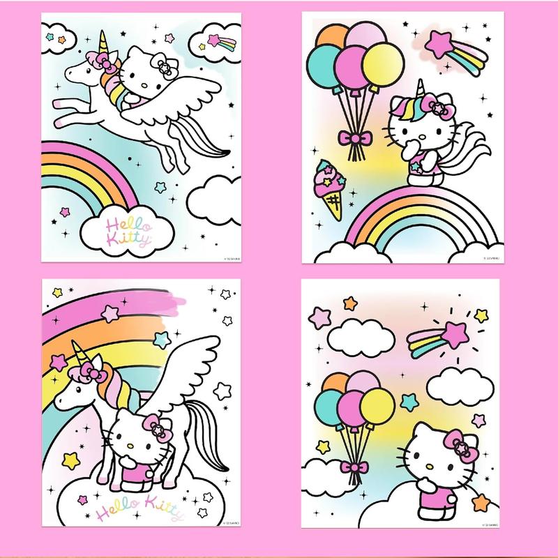 Hello-Kitty Aqua Art Pad, 4 Art Pages, On The Go Reusable Water-Reveal Activity Pad, Mess Free Arts and Crafts, Paint with Water Brush Set, Kids Toys, Sanrio Stuff, Hello Kitty Craft Kits for Kids 3+