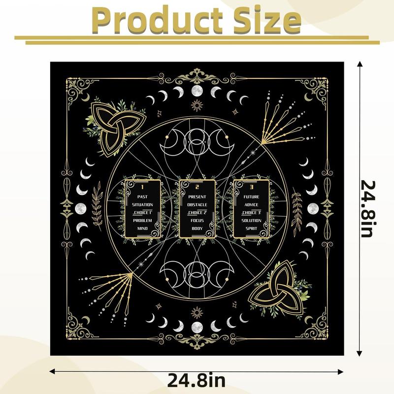 Tarot Cloth,  Table Card Reading Cloth, Black Triplemoon Printed Altar Cloth, Tarot Pendulum Mat for Spread Divination  Board