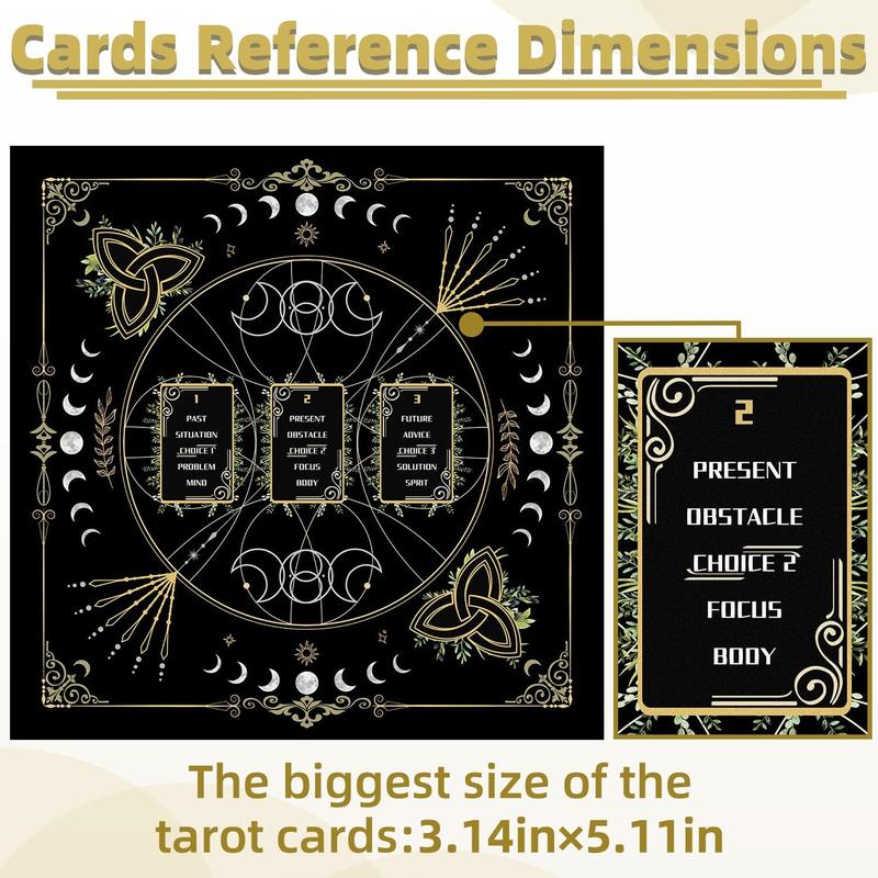 Tarot Cloth,  Table Card Reading Cloth, Black Triplemoon Printed Altar Cloth, Tarot Pendulum Mat for Spread Divination  Board