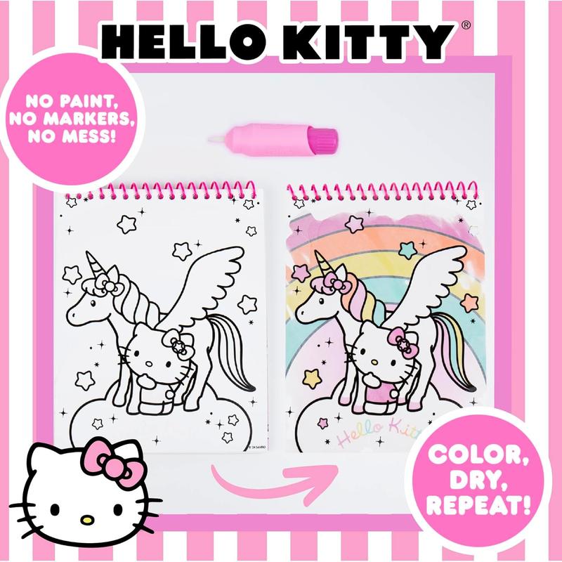 Hello-Kitty Aqua Art Pad, 4 Art Pages, On The Go Reusable Water-Reveal Activity Pad, Mess Free Arts and Crafts, Paint with Water Brush Set, Kids Toys, Sanrio Stuff, Hello Kitty Craft Kits for Kids 3+