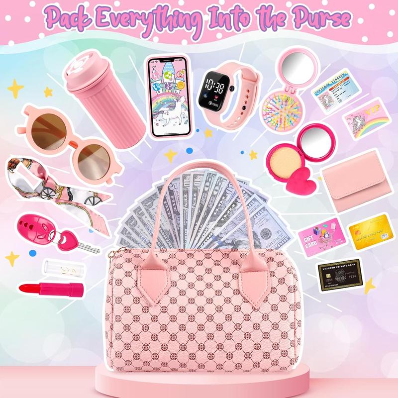 Christmas Gift for Little Girls - 32PCS Toddler Purse with Pretend Makeup, Phone, Wristwatch, and Silk Scarf