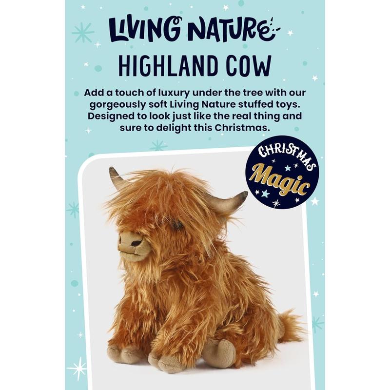 Living Nature Highland Cow Brown Stuffed Animal | Farm Toy with Sound | Soft Toy for Kids | Naturli Eco-Friendly Plush | 9 Inches