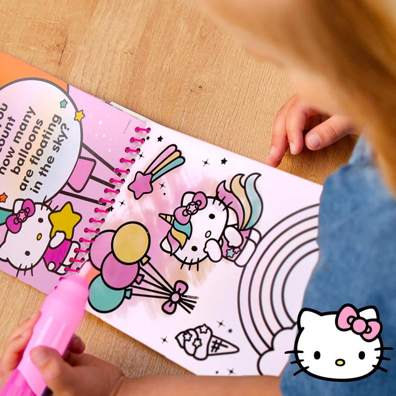 Hello-Kitty Aqua Art Pad, 4 Art Pages, On The Go Reusable Water-Reveal Activity Pad, Mess Free Arts and Crafts, Paint with Water Brush Set, Kids Toys, Sanrio Stuff, Hello Kitty Craft Kits for Kids 3+