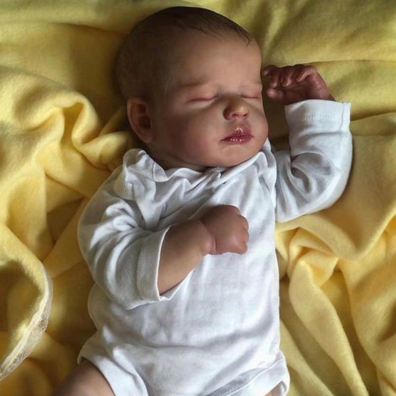 reborn babydoll,50cm 20inch Soft Silicone Reborn Sleeping Baby Doll Boy Toy With 3D-Paint Skin And Vein Cloth Body Girl Realistic Handmade Asleep Newborn Bebe Art Toy full body