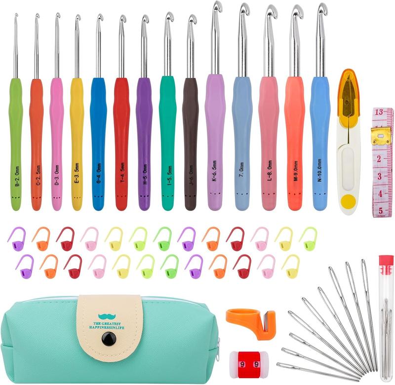 Crochet Hooks 14 Sizes Crochet Hook Set, 53 Pack Yarn Crochet Kit for Beginners, Knitting  with  Handles for  Hands, Crochet  Kit with Blue Case for Crocheters