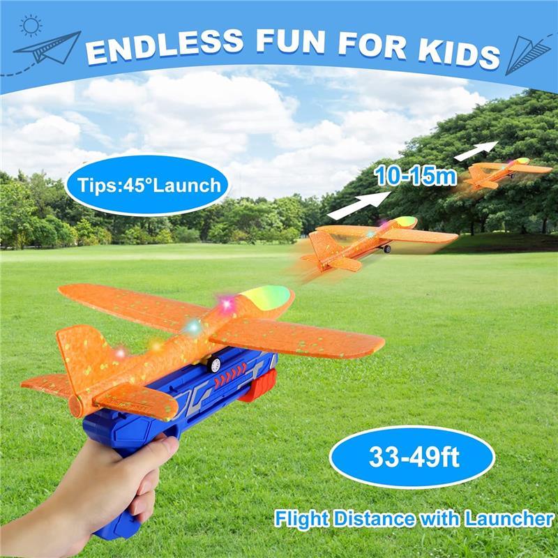 3 Pack LED Foam Glider Catapult Plane Toy for Boys - 13.2'' Outdoor Flying Toys Birthday Gifts for Boys Girls 4-12 Year Old