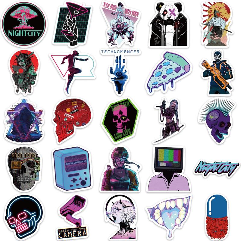 Cyberpunk Style Sticker (50pcs), Graffiti Sticker, Waterproof Decorative Sticker for DIY Scrapbooking Laptop Luggage Phone