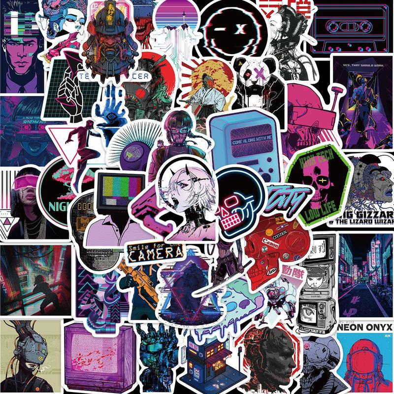 Cyberpunk Style Sticker (50pcs), Graffiti Sticker, Waterproof Decorative Sticker for DIY Scrapbooking Laptop Luggage Phone