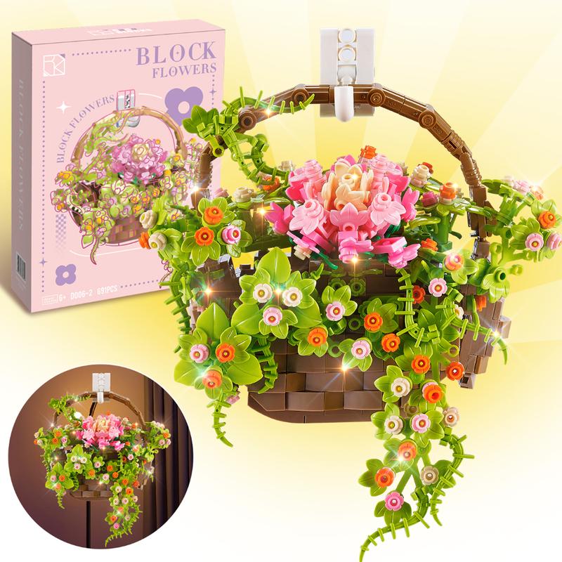 Building blocks basket Eternal flower decorative building blocks toy set, creative building blocks building toys, holiday birthday gifts