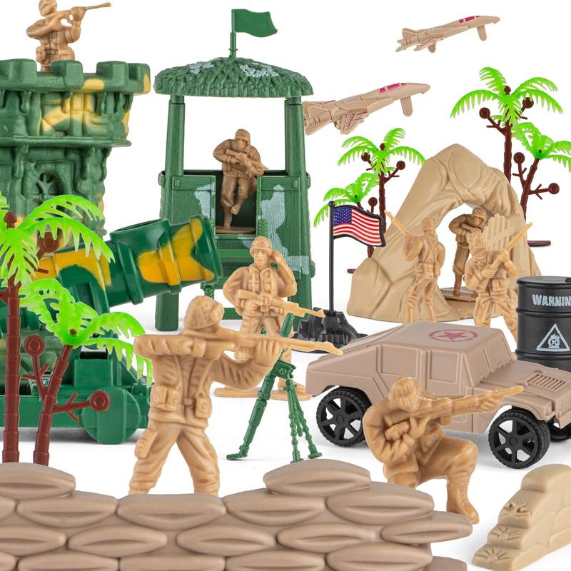 Army Men Toys for Boys 8-12, Military Soldier Army Base 160 Pcs Set Including WW2 Khaki Green Plastic Army Men Figure and Accessories with Handbag for Kid Boy Toddler Age 6-12 8-12