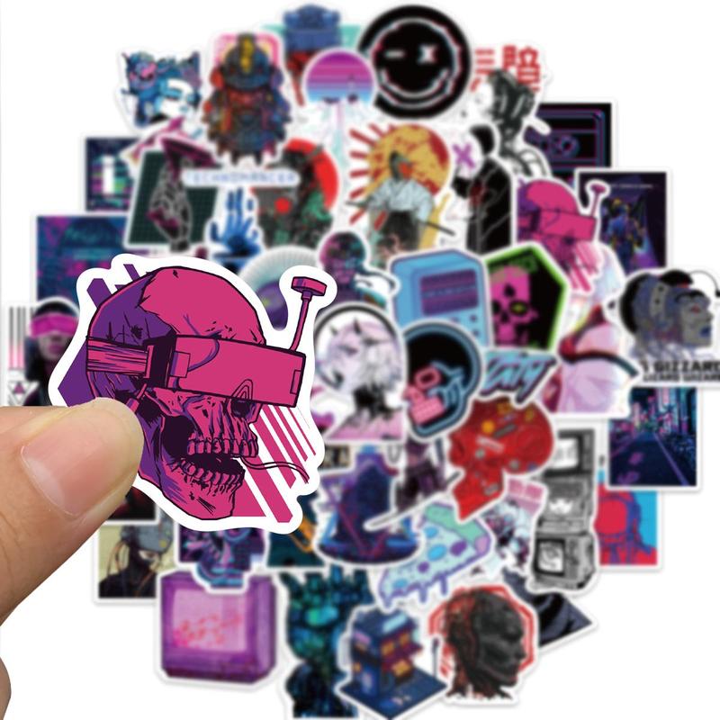 Cyberpunk Style Sticker (50pcs), Graffiti Sticker, Waterproof Decorative Sticker for DIY Scrapbooking Laptop Luggage Phone