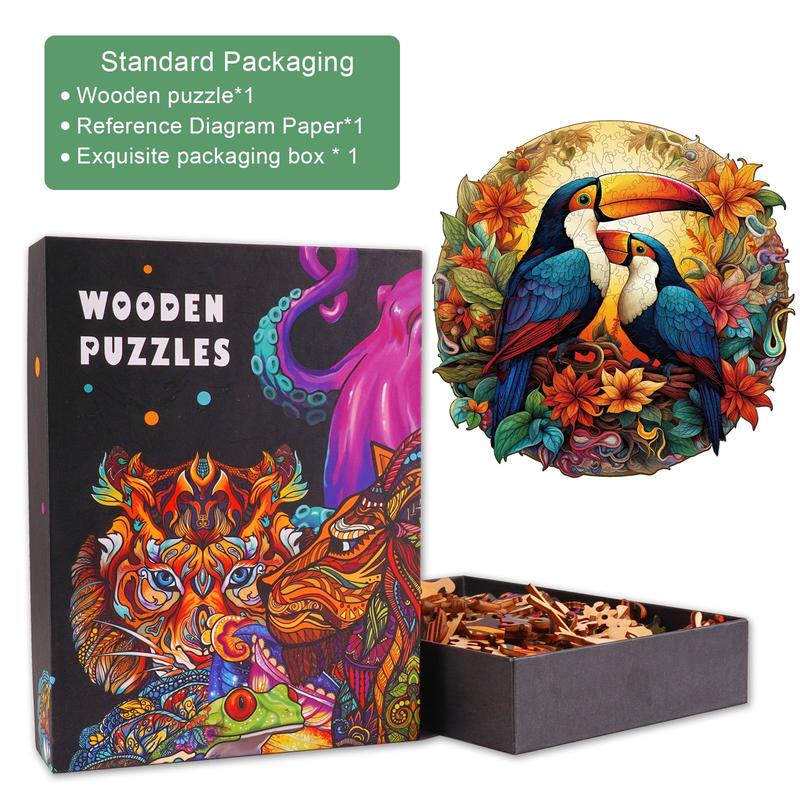 Colorful Toucans Wooden Jigsaw Puzzle for Kids and Adults