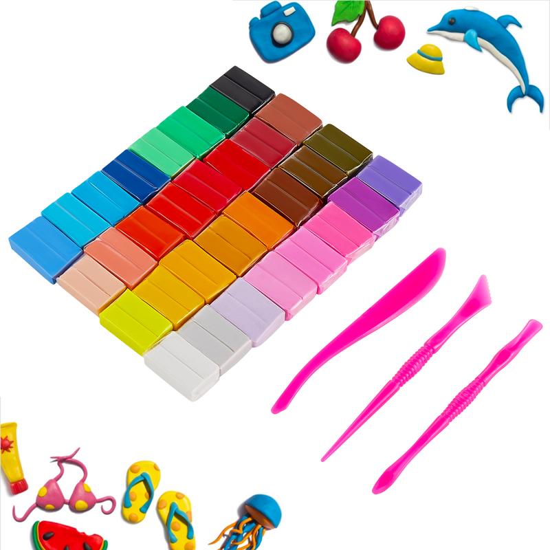 32 Colors Polymer Clay Starter Kit for Kids Beginners, DIY  Modeling Clay Set.  Oven Bake Clay