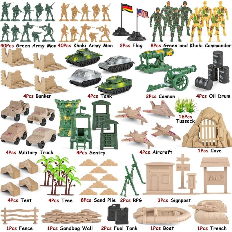 Army Men Toys for Boys 8-12, Military Soldier Army Base 160 Pcs Set Including WW2 Khaki Green Plastic Army Men Figure and Accessories with Handbag for Kid Boy Toddler Age 6-12 8-12