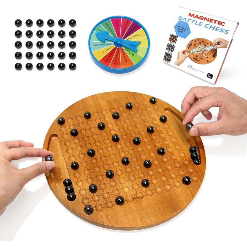 Wooden Magnetic Chess Game Set,Interactive Tabletop Fun Board Game with 30Pcs Magnet Stones,Develop Intelligence,Strategy Battle Game,Family Party Games for Kids and Adults