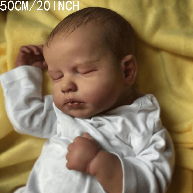 reborn babydoll,50cm 20inch Soft Silicone Reborn Sleeping Baby Doll Boy Toy With 3D-Paint Skin And Vein Cloth Body Girl Realistic Handmade Asleep Newborn Bebe Art Toy full body