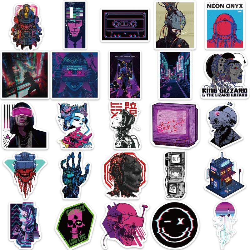 Cyberpunk Style Sticker (50pcs), Graffiti Sticker, Waterproof Decorative Sticker for DIY Scrapbooking Laptop Luggage Phone