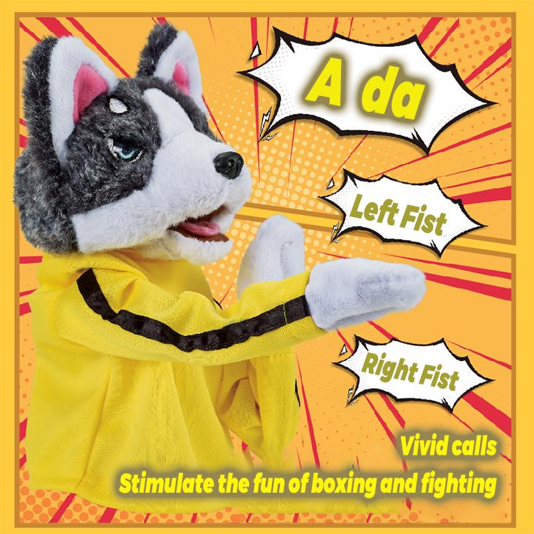 Chinese Kung Fu Dog & Husky Interactive Toy - 2024 New Boxing & Tricky Hand Puppet Action, Plush Stuffed Husky with Kung Fu Gloves - Perfect Children's Game & Gift Idea