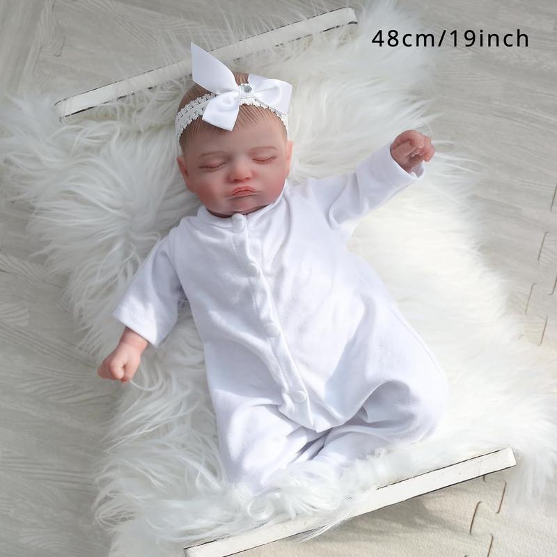 19inch 48cm Reborn Baby Doll - Soft Silicone Body, Realistic Blood Vessels, Cloth Body, 3D-Paint Skin Art, Lifelike Handmade Newborn Bebe, Ideal Birthday Toy, Halloween, and Christmas Gift