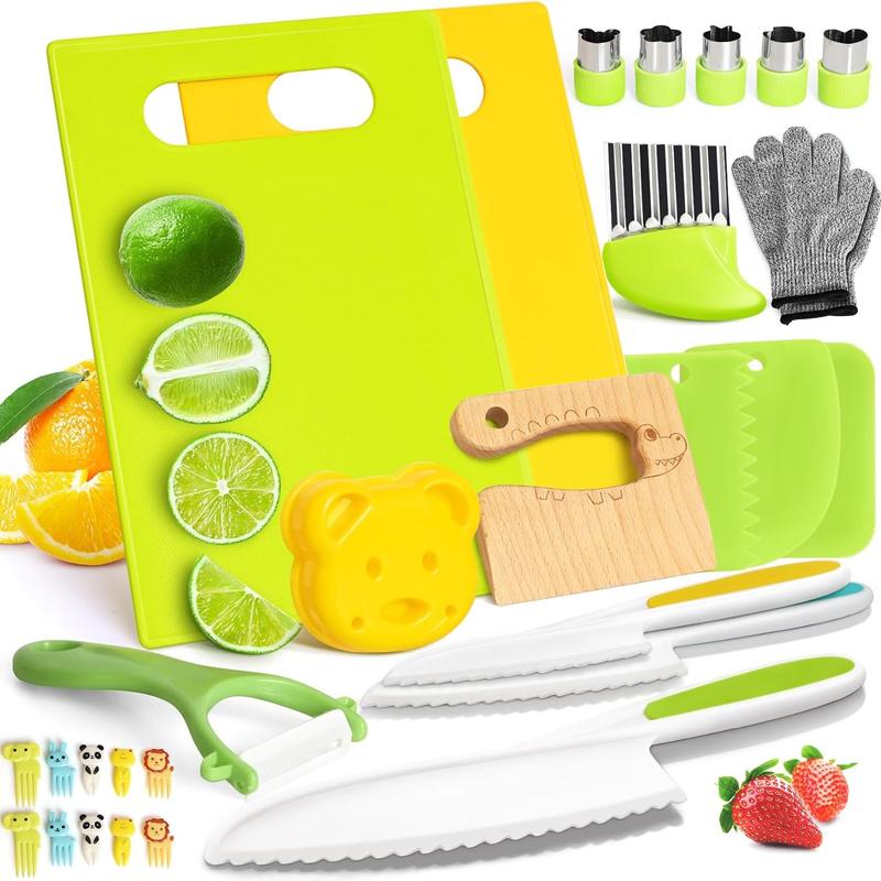 Montessori 28 Piece Kids Cooking Tools for Over 3+, Children  Kitchenset  for Real Cooking for Kids Birthday Christmas Gift， Knife，Sandwich cutting board，utensil，food prep tools， Child's Safe Culinary Cooking Set Kids Toy Toys for Grown Ups