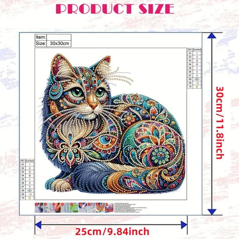 DIY Diamond Arts Colorful Painting Kit, Cat Pattern Diamond Arts Colorful Painting without Frame, Handmade Art Crafts for Home Decor