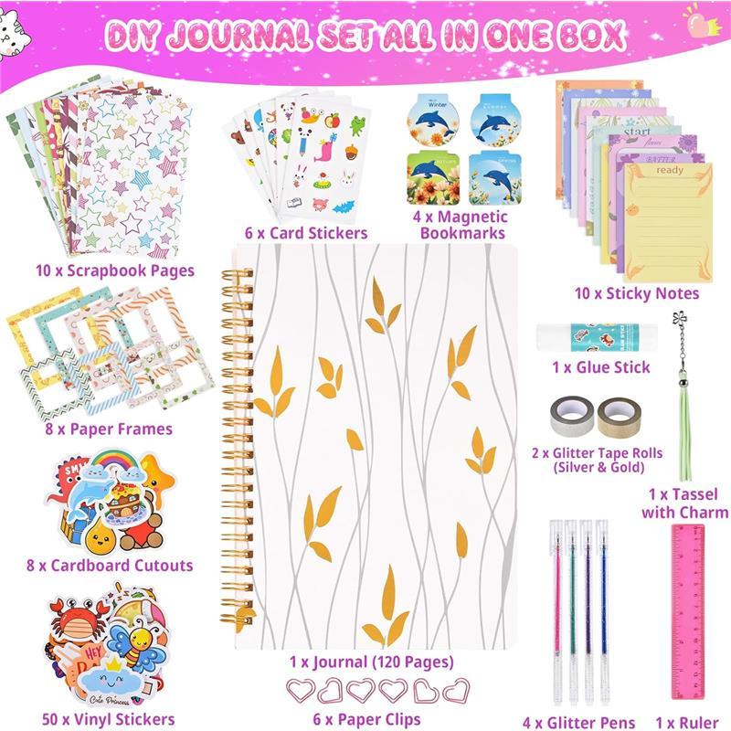 Gifts for Teen Girls 8 9 10 11 12 13 14 Year Old, DIY Journal Kit for Girls, Christmas Birthday Gifts for Teens, Stationery Set, DIY Journal Set, Journaling Art Crafts Kit, Scrapbook & Diary Supplies