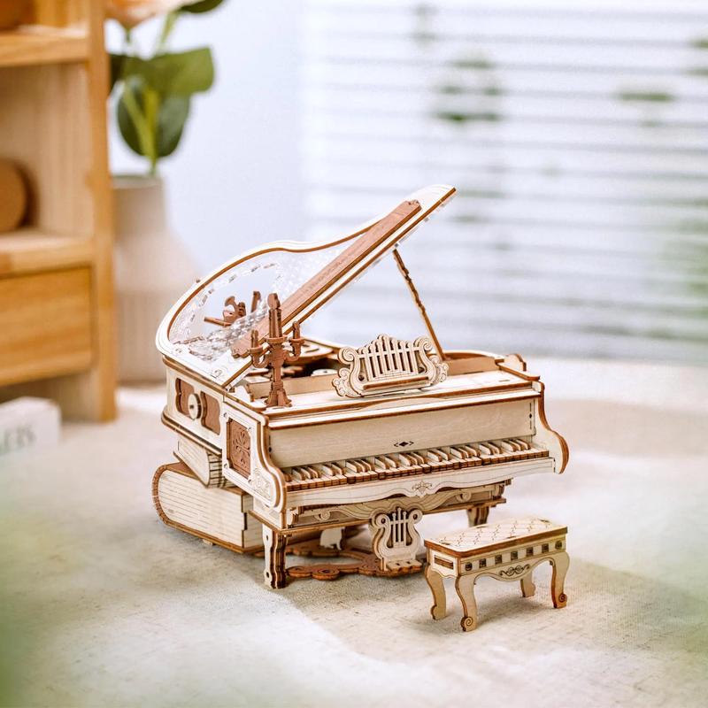 Robotime Rokr Magic Piano Mechanical Self-playing Music Box for Kids and Adults Building Block Kits Toys 3D Wooden Puzzle AMK81 wooden  puzzle