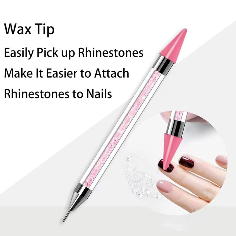 Rhinestone Picker Tool Wax Pen, 2 count Dual-Ended Wax Pencil with 4 Additional Wax Tips for Rhinestones Applicator, Rhinestone Dotting Pen for  Jewel   DIY Crafts (Pink)