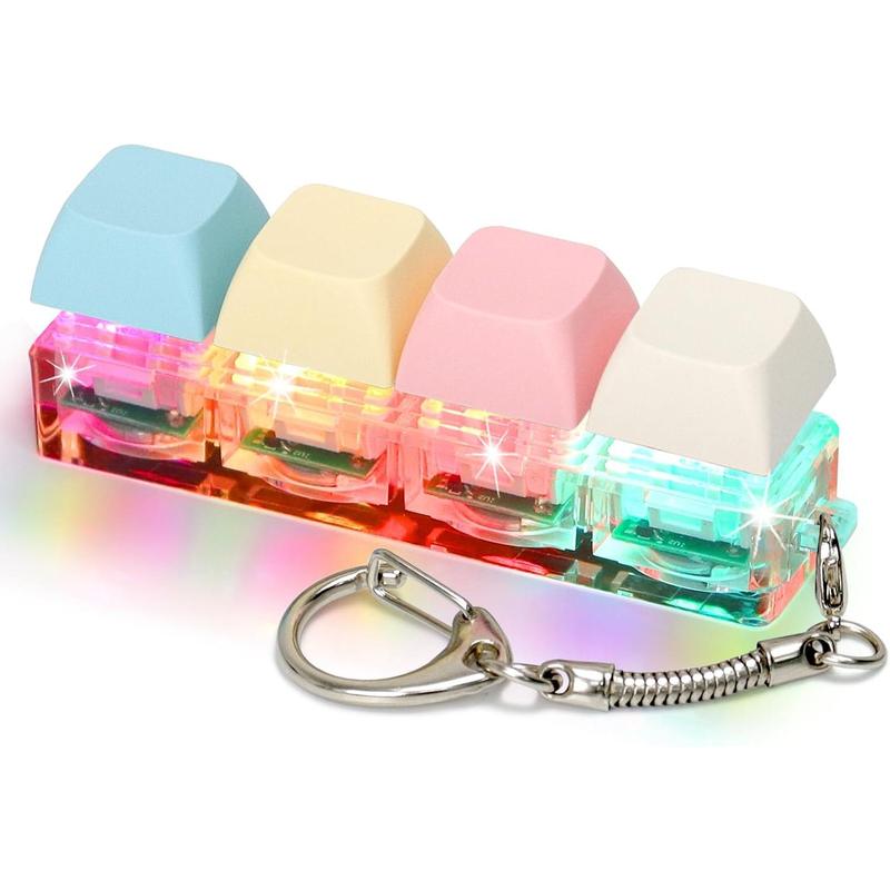 Keyboard Fidget Toys for Adults Keyboard Clicker with LED Light Keychain Fidget Sensory Fun Toys for Anxiety Decompression (Macaroon1, 4 in 1)