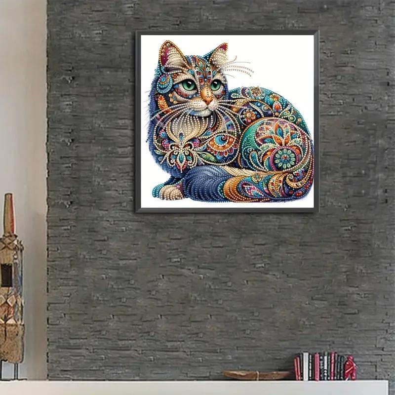 DIY Diamond Arts Colorful Painting Kit, Cat Pattern Diamond Arts Colorful Painting without Frame, Handmade Art Crafts for Home Decor