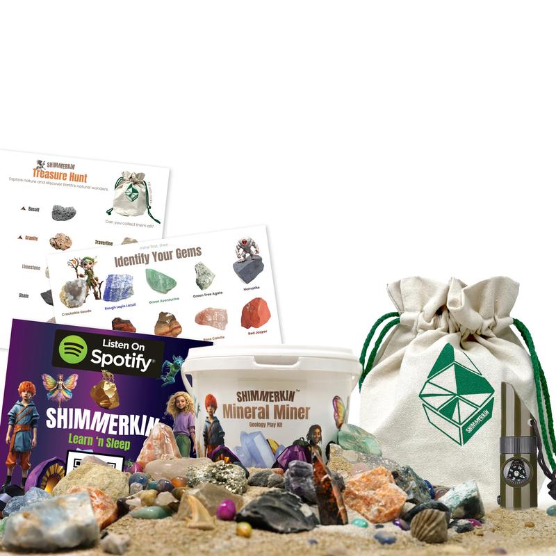 Shimmerkin Mineral Miner Geology Kit Raw Gemstones, Crystals, and Fossils in Scented Play Sand