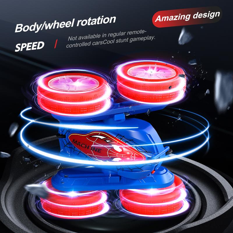 Spider Remote Control Car for Boys and Girls,360° Rotating RC Car Toy with Cool Spray Pattern,Cool Light Rechargeable 4WD Stunt Vehicle rc stunt