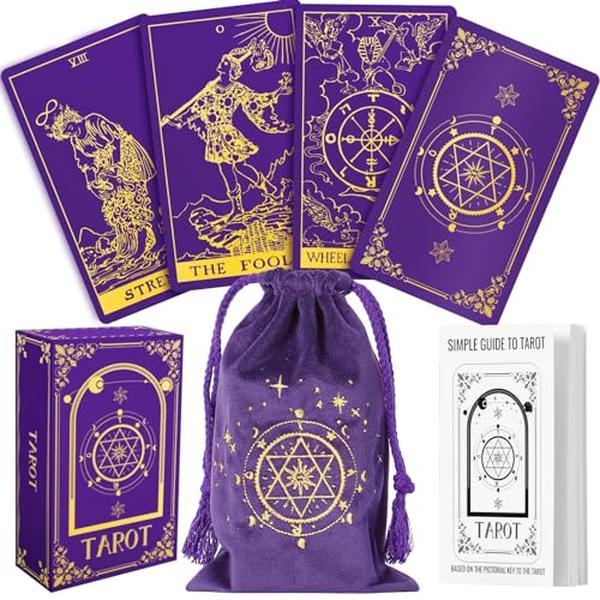 Hihealer 78 Tarot Cards Deck with Guide Book and Linen Carry Bag, Classic Original Tarot Cards for Beginners to Experts, Witchy Gifts for Women