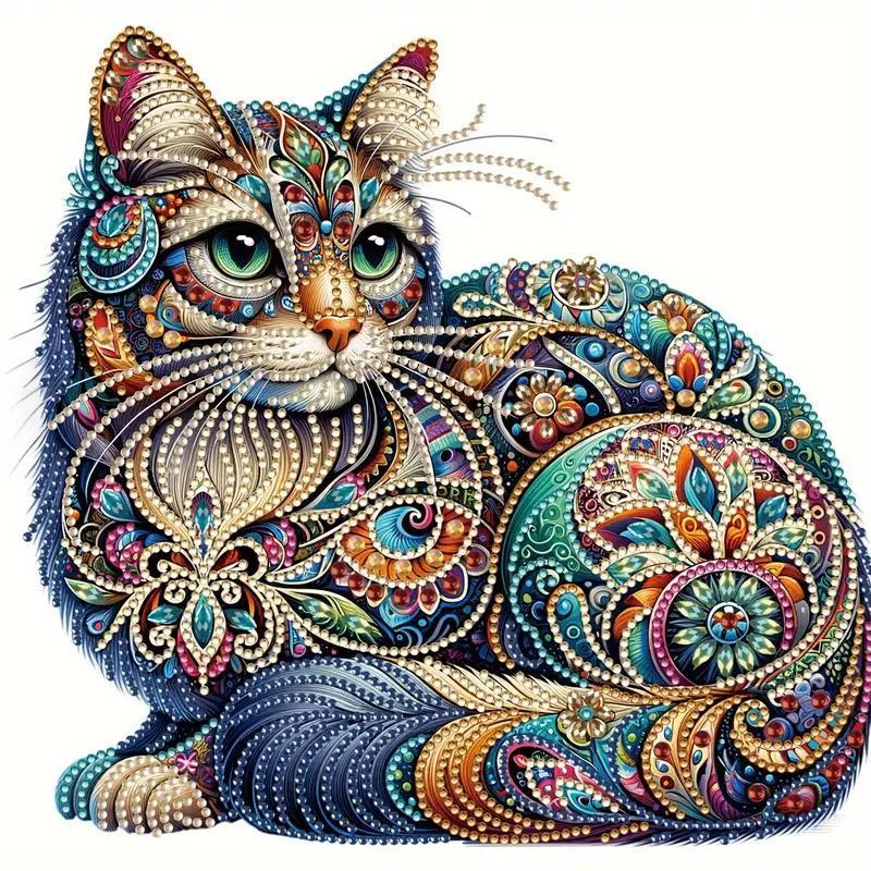 DIY Diamond Arts Colorful Painting Kit, Cat Pattern Diamond Arts Colorful Painting without Frame, Handmade Art Crafts for Home Decor