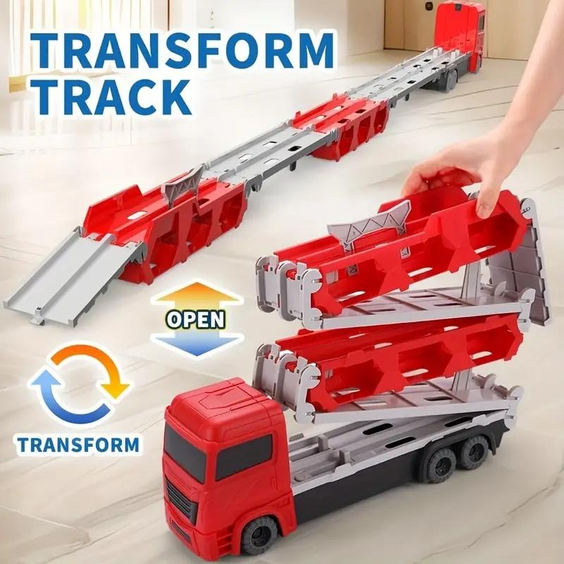 Cool Folding Toy Truck with Ejection Track and 6 Cars for Kids, Perfect Birthday or Holiday Gift for Boys and Girls Over 4 Years Old