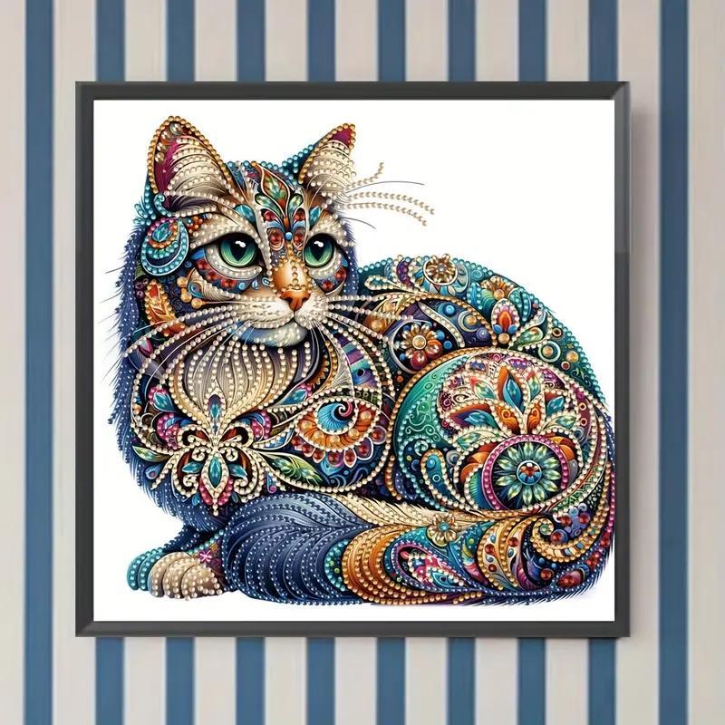 DIY Diamond Arts Colorful Painting Kit, Cat Pattern Diamond Arts Colorful Painting without Frame, Handmade Art Crafts for Home Decor