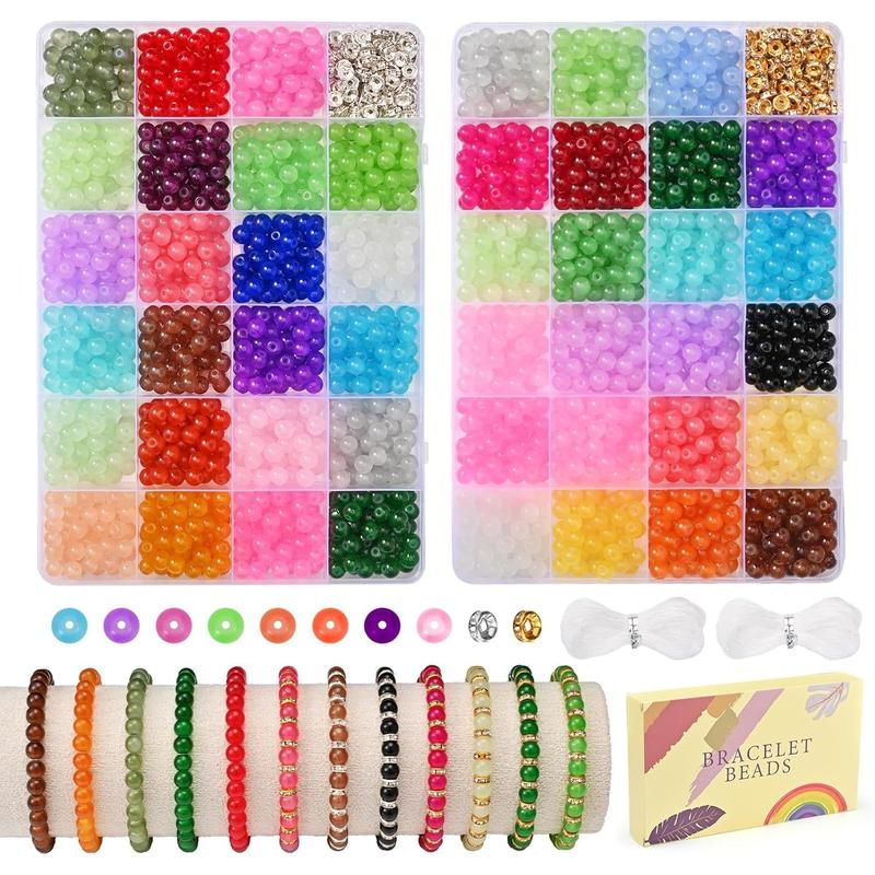 1100 Pieces 6mm Glass Beads for Crafting, 24 Vivid Colors Crystal Round Glass Beads for Bracelets, Complete Bracelet Making Set for Girls DIY Crafts and Friendship Bracelets